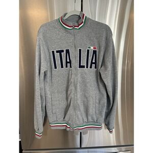 Italia Full Zip Jacket Men's XL Gray Track Jacket Italian Flag Stripe